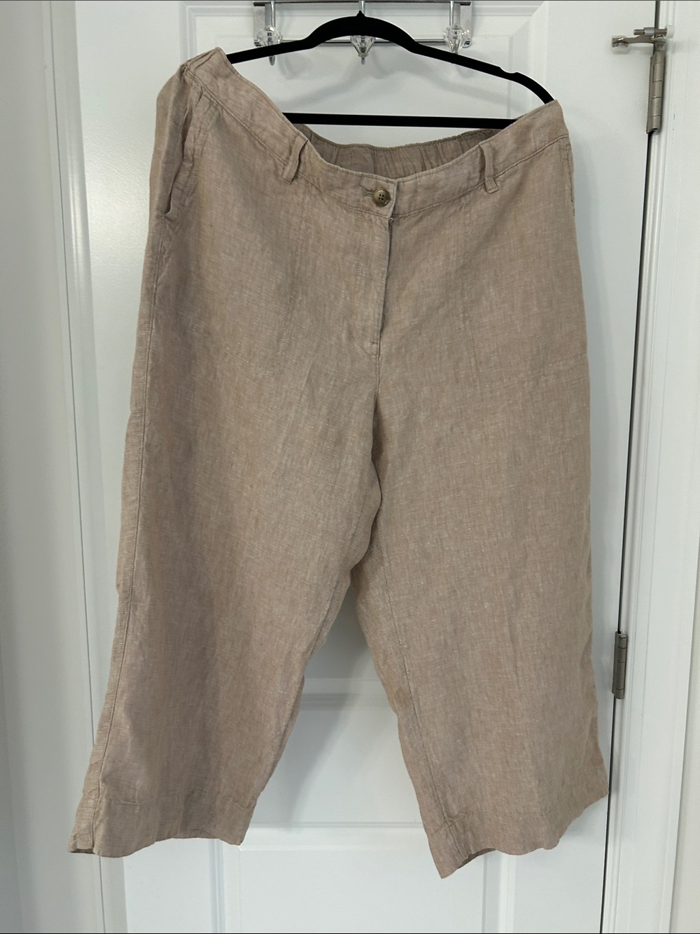 J. Jill Wide-Leg Linen Cropped Pants in Light Taupe Beige